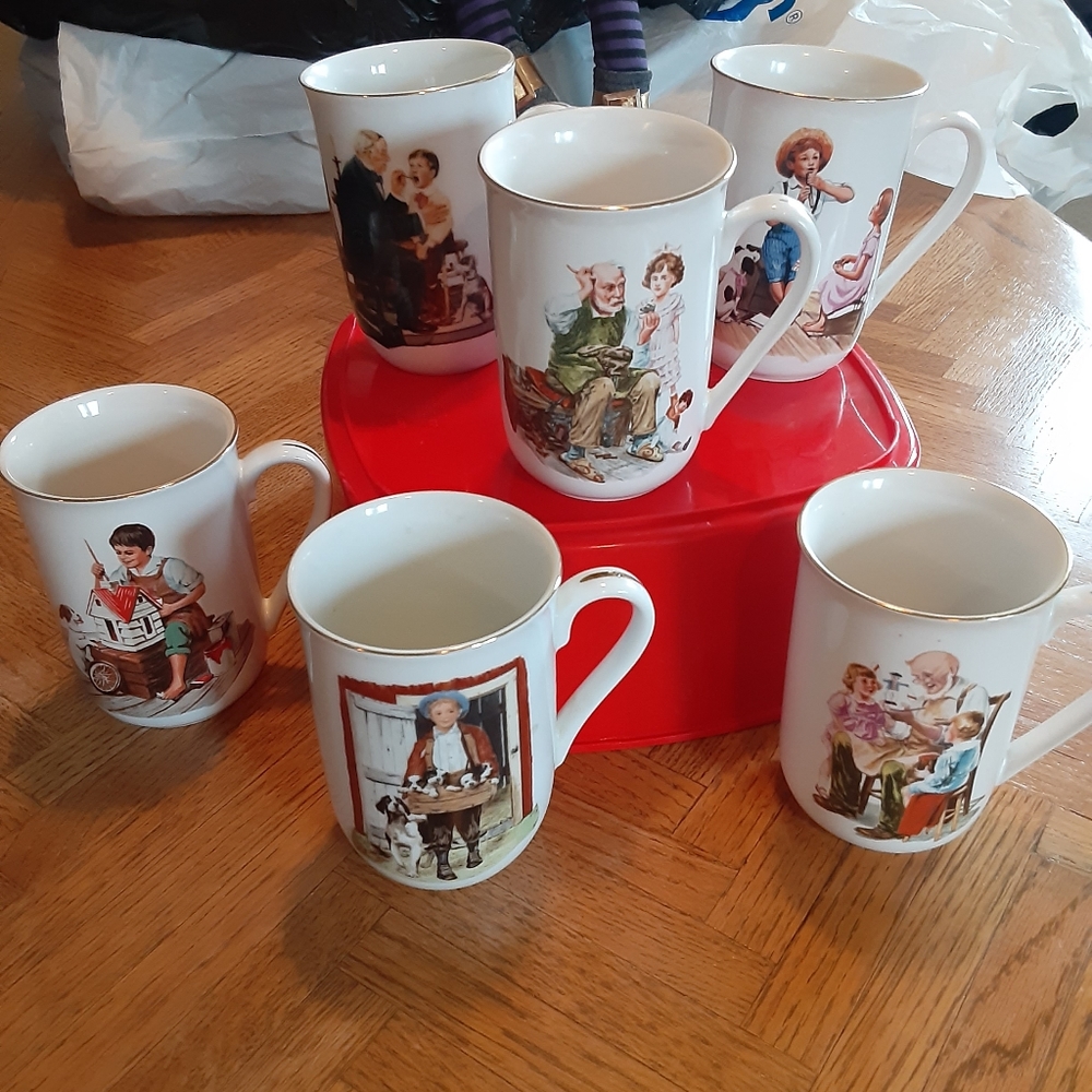 Norman Rockwell 6 Cup Set 1986